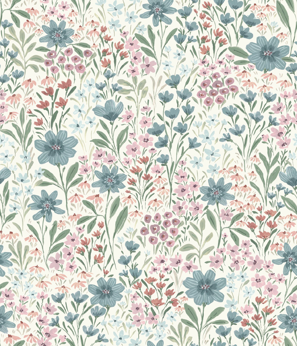 Oaklyn Floral Wallpaper in Sage, Blue, and Dusty-Pink