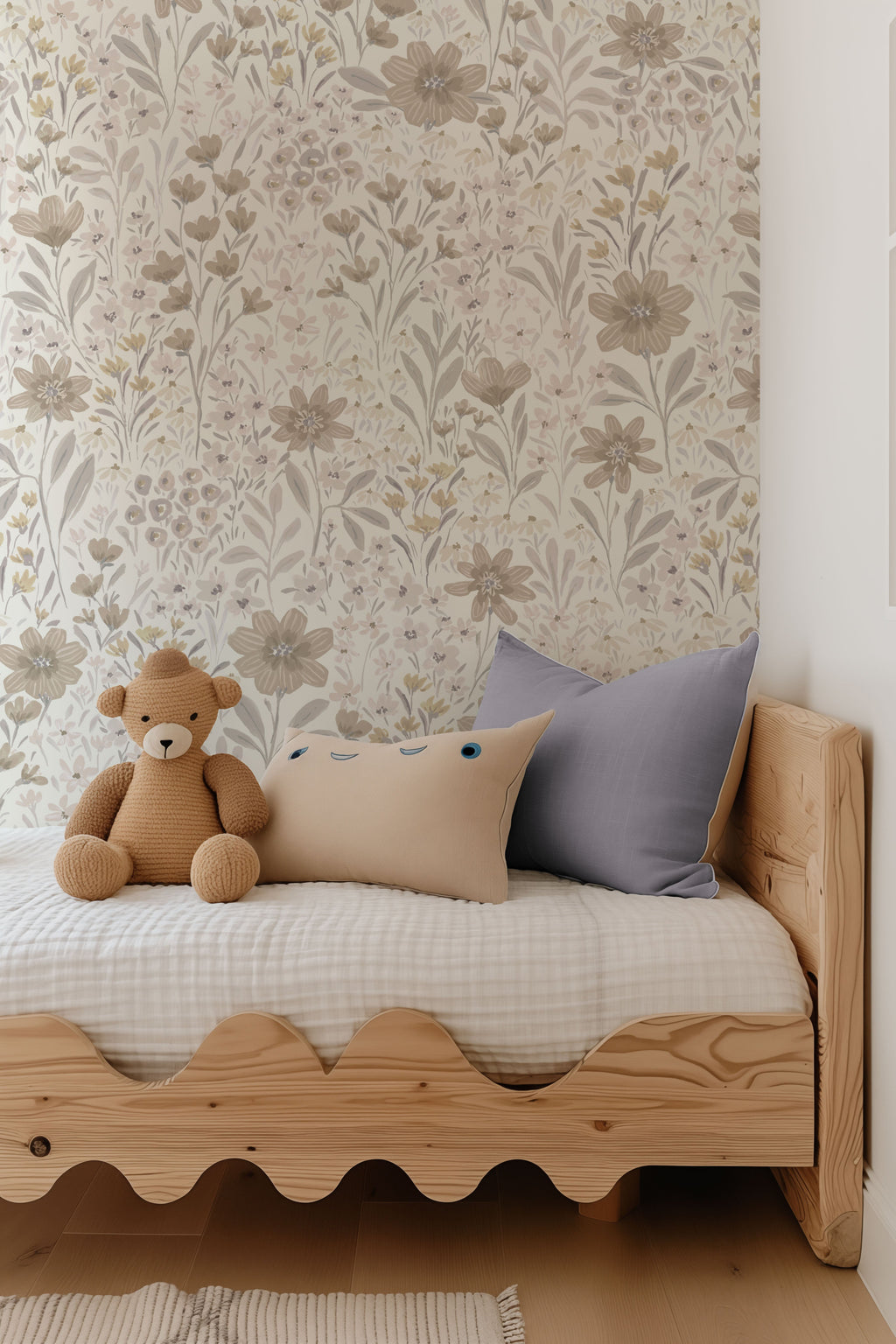 Oaklyn Floral Wallpaper in Sage, Blue, and Dusty-Pink