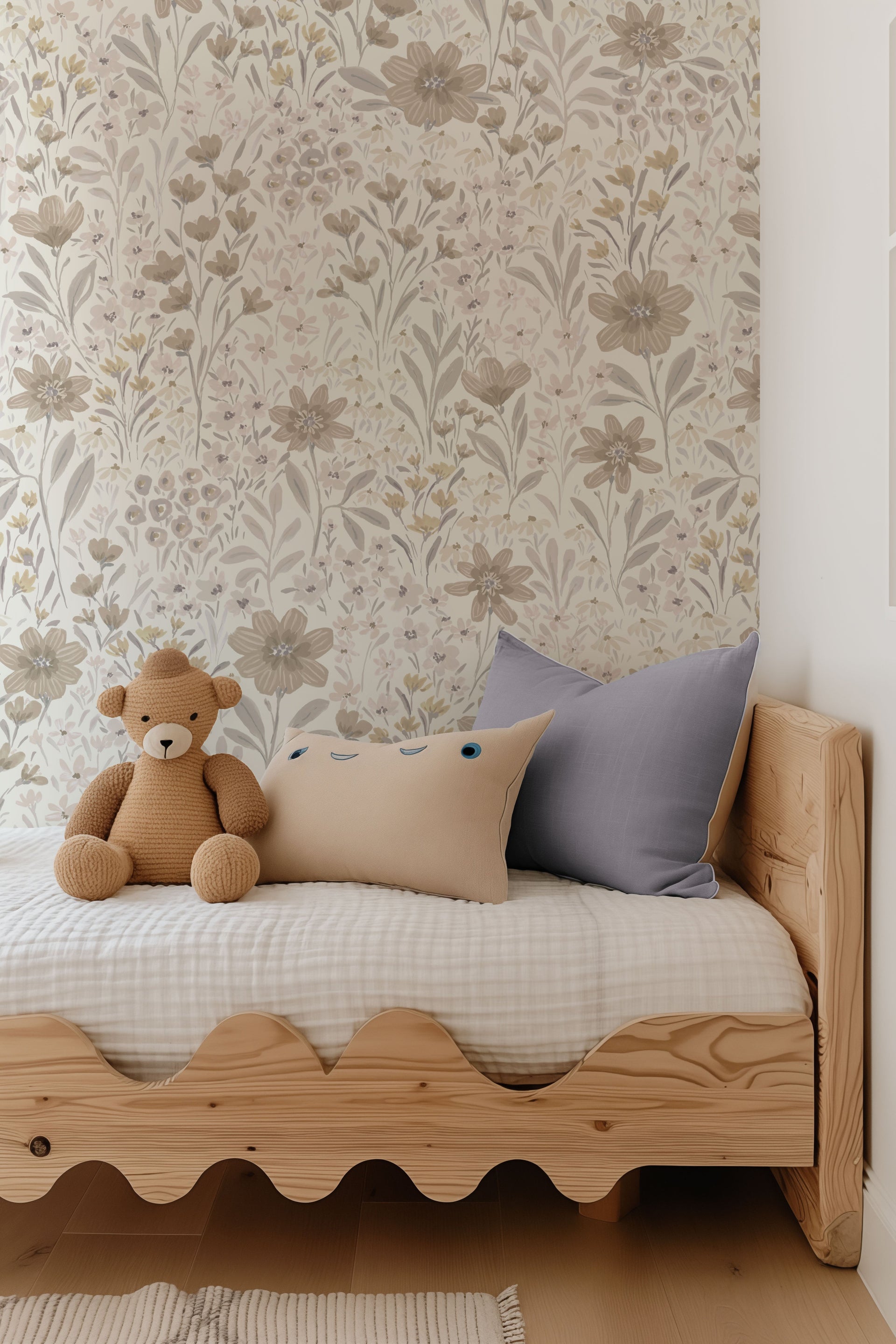 Oaklyn Floral Wallpaper in Sage, Blue, and Dusty-Pink