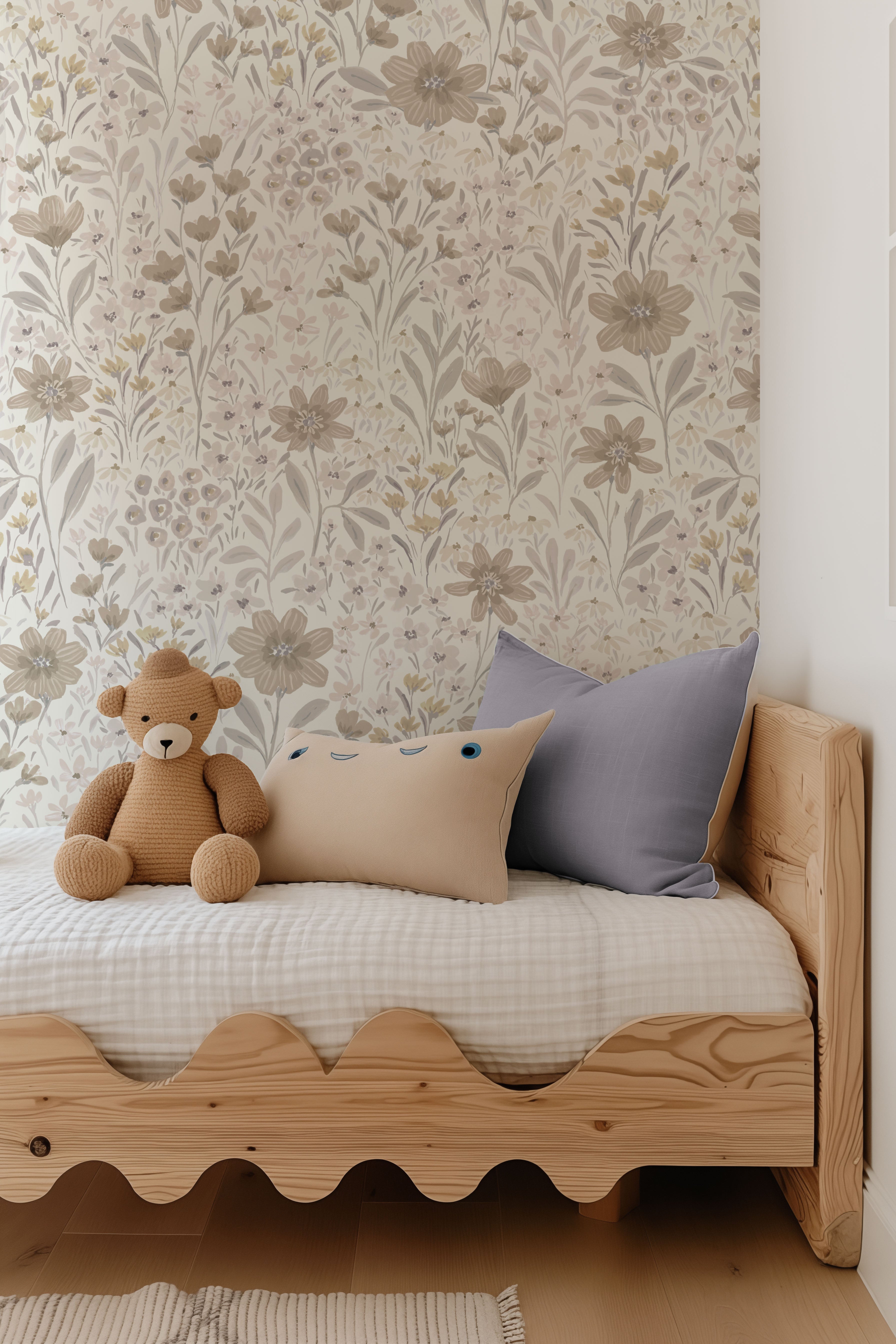 Oaklyn Floral Wallpaper in Sage, Blue, and Dusty-Pink