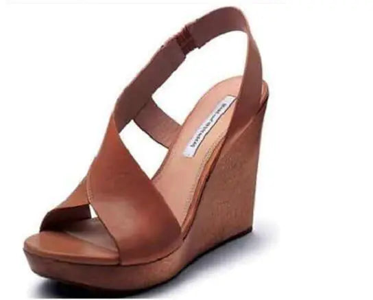 Womens Brown Wedge Slingback Peep Toe Sandals - Image 2