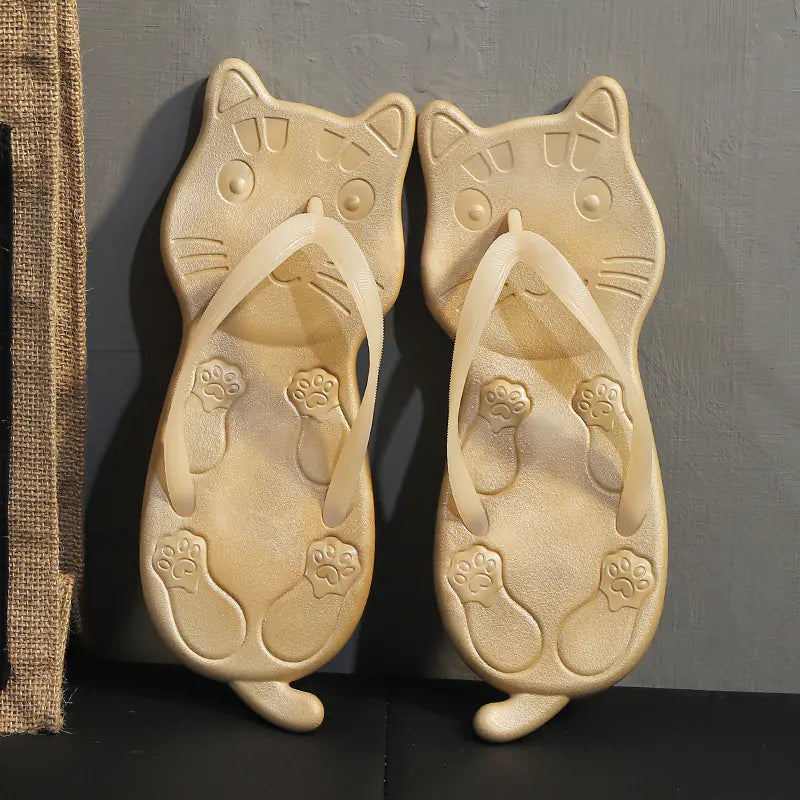 Women's Cute Cat Print Flip Flops Summer Beach Sandals - Image 2