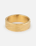 Close up of the Obey Him Ring, a minimalist faith-based accessory worn on a finger.