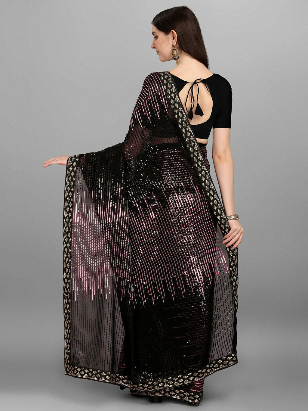Vegaa Fashion Black Georgette Embroidered Party Wear Saree