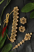 Gold-polished brass choker necklace featuring Kundan and pearls for a royal look