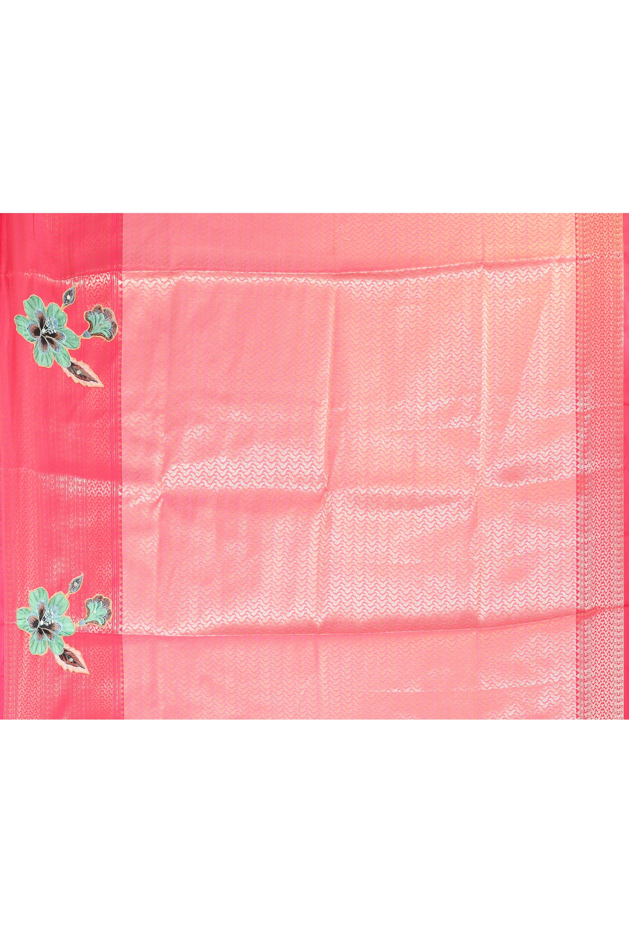 Joban Fashion Yellow Pink Saree Kataan Applick Witch Mirror