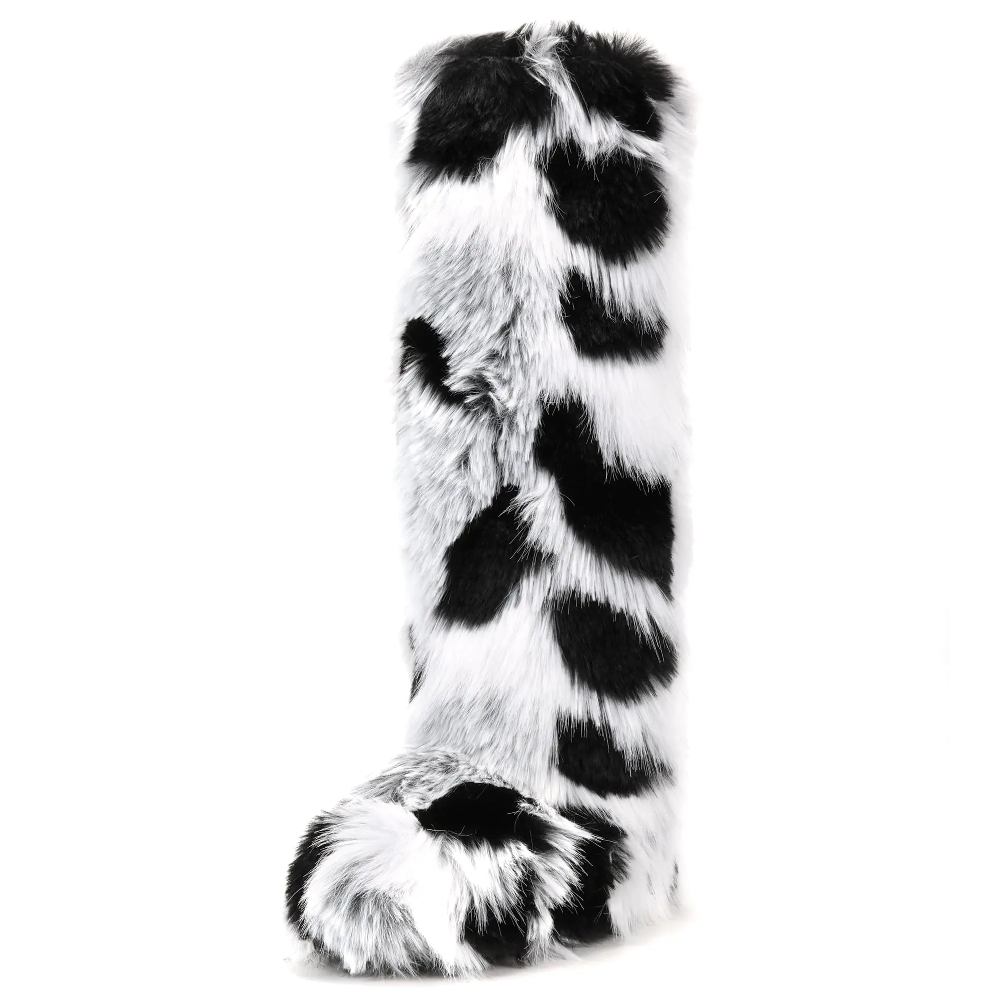 ZVC Womens Faux Fur Boots Comfortable Furry Snow Boots Fluffy Winter Boots Warm Fuzzy Outdoor Knee-High Boots Indoor Flat Shoes