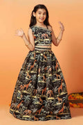 Elegant black silk blend lehenga choli set for young girls, ideal for weddings and formal parties.