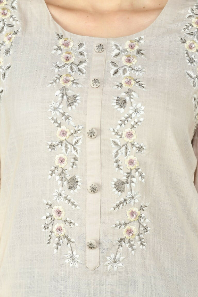 Beige Cotton Rayon Kurta Set – 3-Piece Ethnic Ensemble