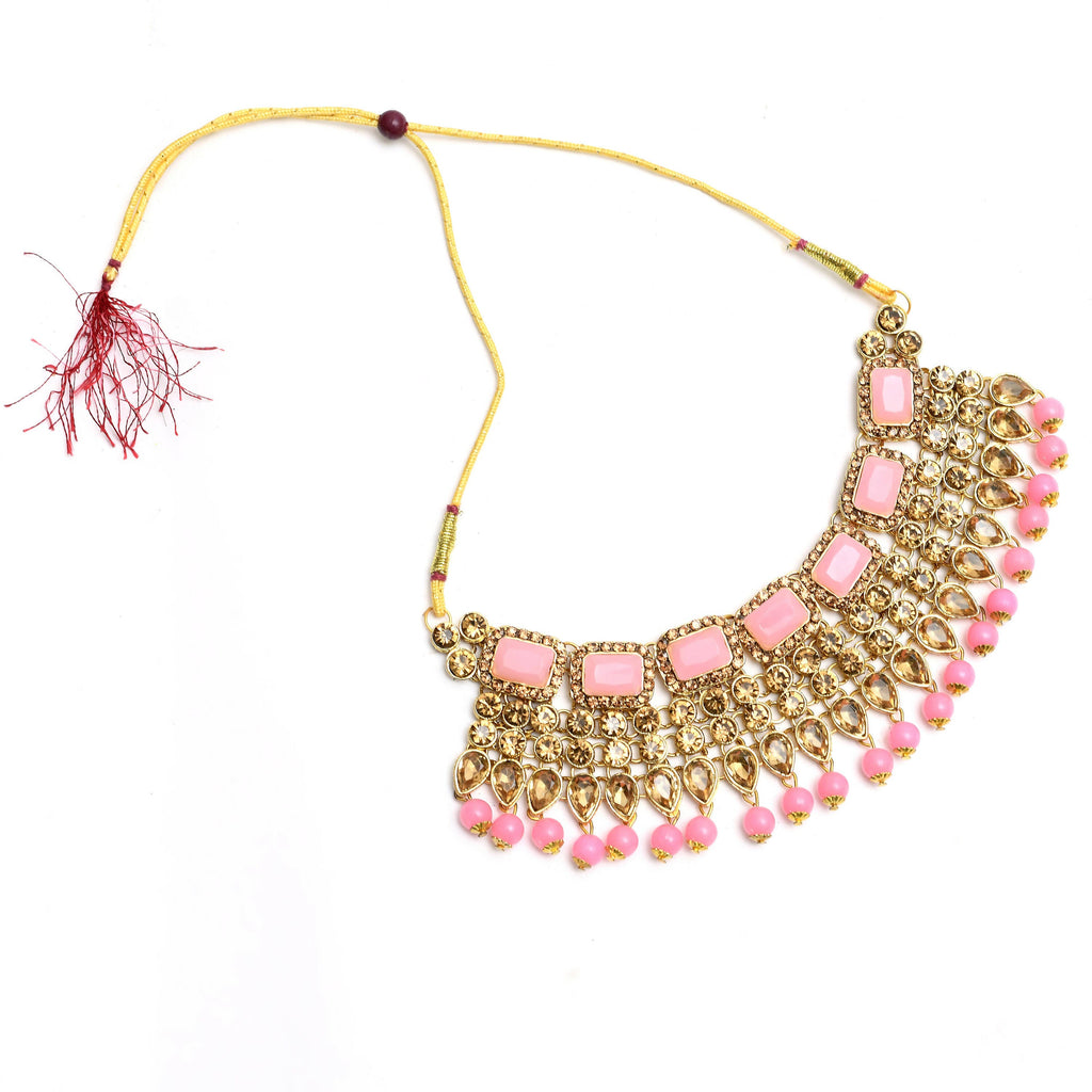 Baby Pink Gold-Polished Brass Kundan Stone Statement Choker