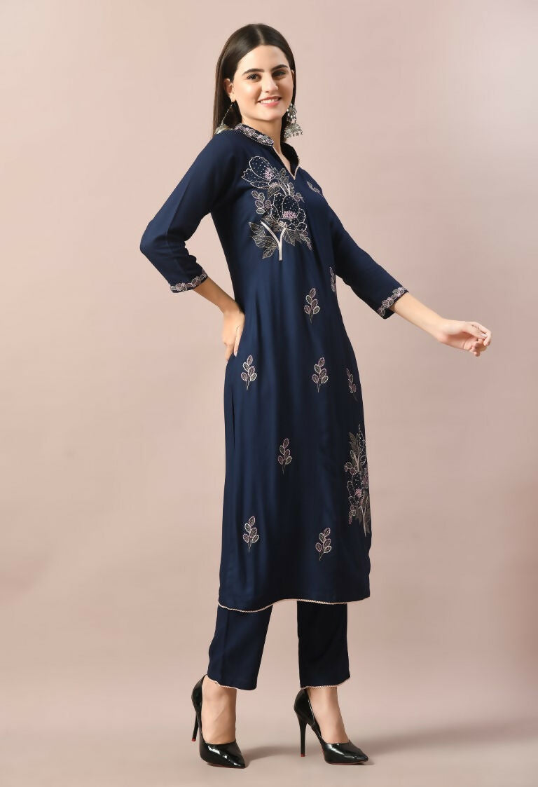Navy Cotton Rayon Kurta Set - Comfortable 2 Piece Daily Wear