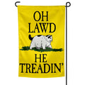 Oh Lawd He Treadin' Garden Flag measuring 12 by 18 inches on a metal stand