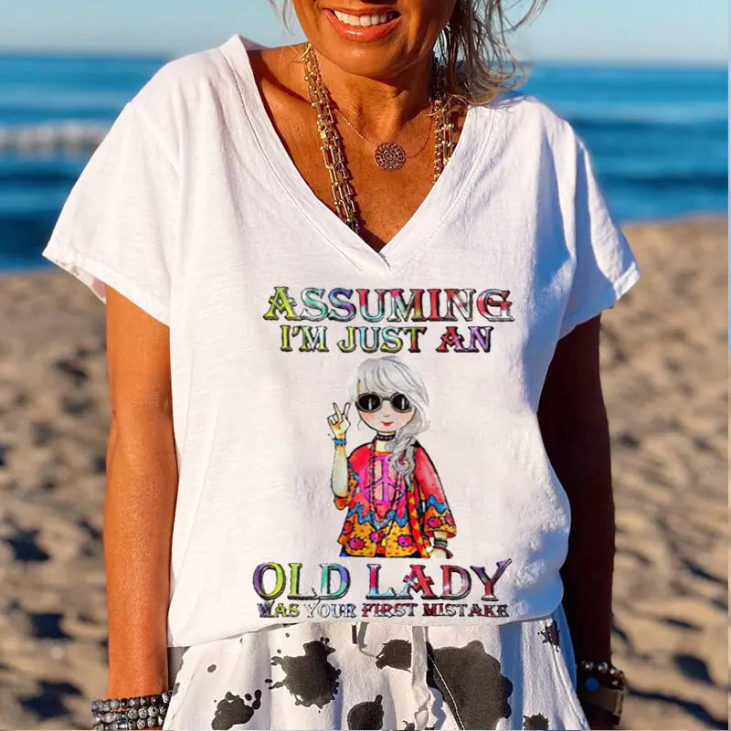 Women's Graphic Print V-Neck T-Shirt Casual Short Sleeve Tee - Image 21