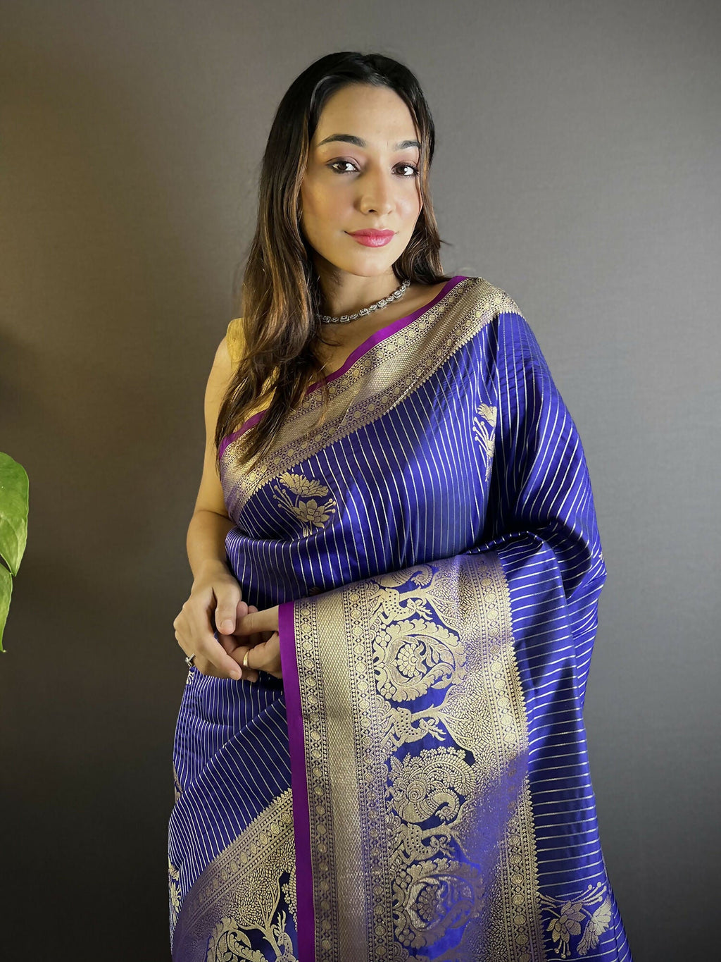 Royal Blue Leheriya Saree with Floral Motifs in Soft Silk