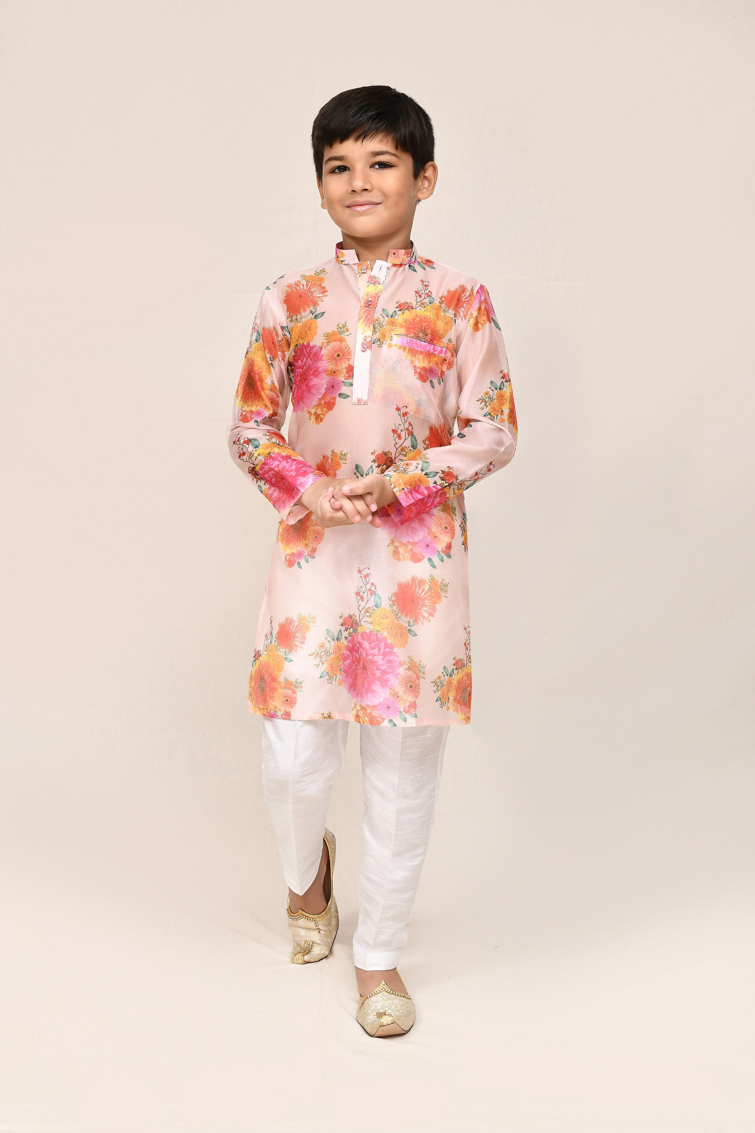 Peach Georgette Kurta Set with Straight Fit Pants