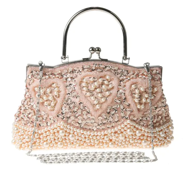 Gray Beaded Sequined Embroidery Shoulder Bag Clutch