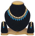 Sky blue Kundan stone necklace set with high-quality gold plating and adjustable cord