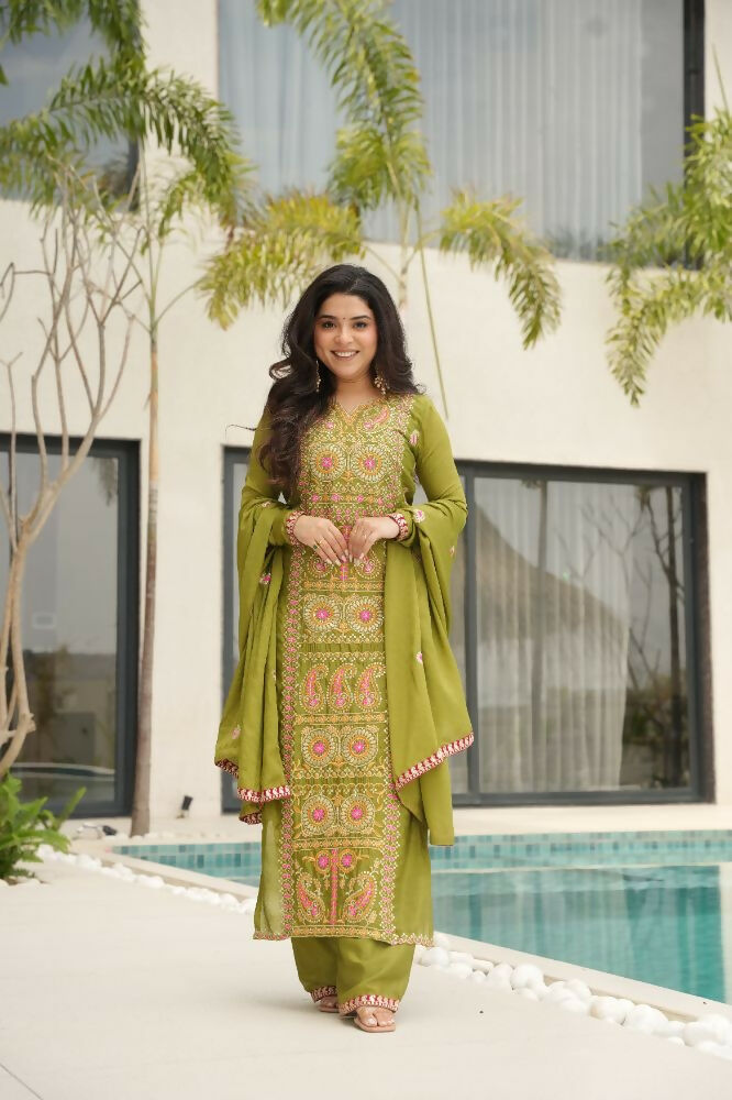 Perot Silk Kurta Set with Sequins, Zari, and Thread Embroidery