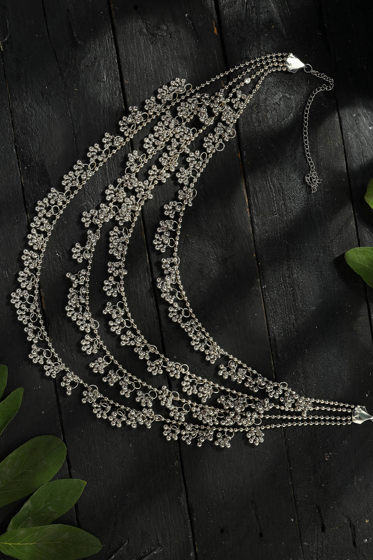 Oxidised Silver-Plated Brass Ghungroo Long Necklace with Earrings