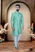 Bluish-green brocade kurta and pyjama set for boys