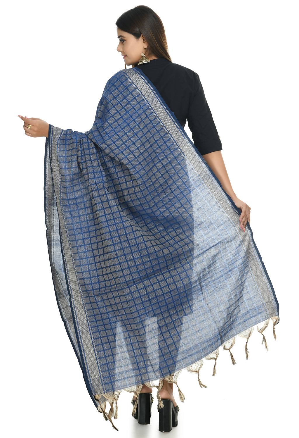 Blue Handloom Cotton Dupatta for Women - Breathable Ethnic Wear