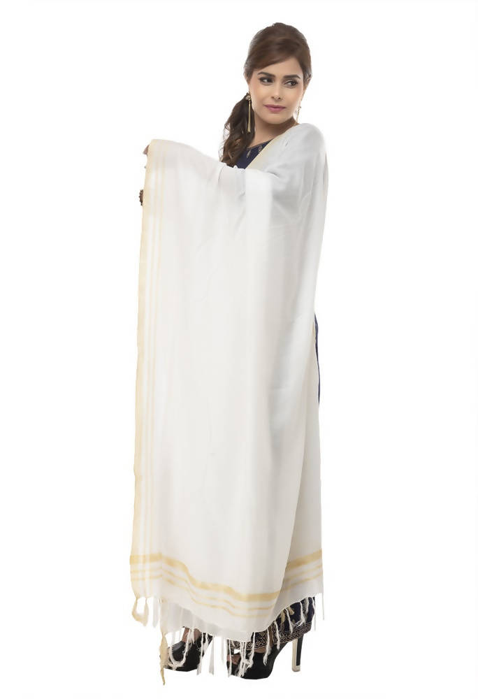 White Slub Cotton Dupatta - Soft Breathable Fabric Accessory