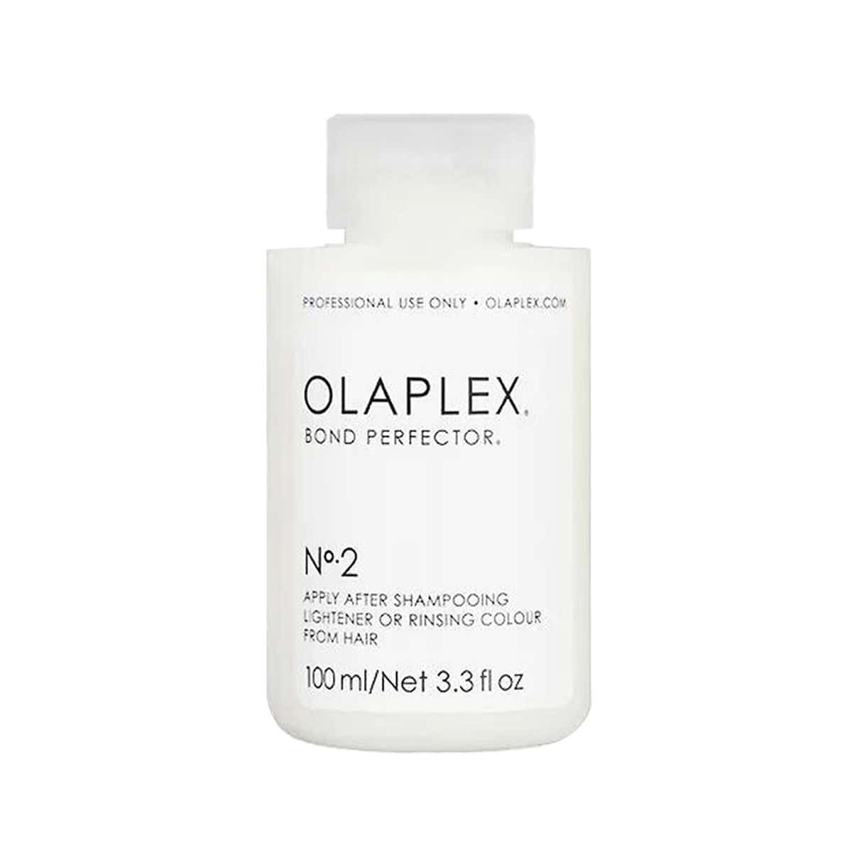 White bottle of Olaplex No. 2 Bond Perfector hair treatment