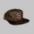 Old School Camo Rope snapback cap featuring a classic camouflage pattern and decorative front rope detail.