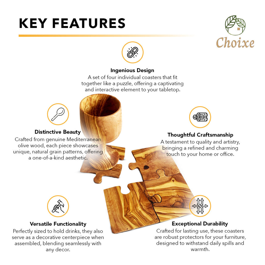 Olive Wood Coaster Puzzle 4-Pcs Set.