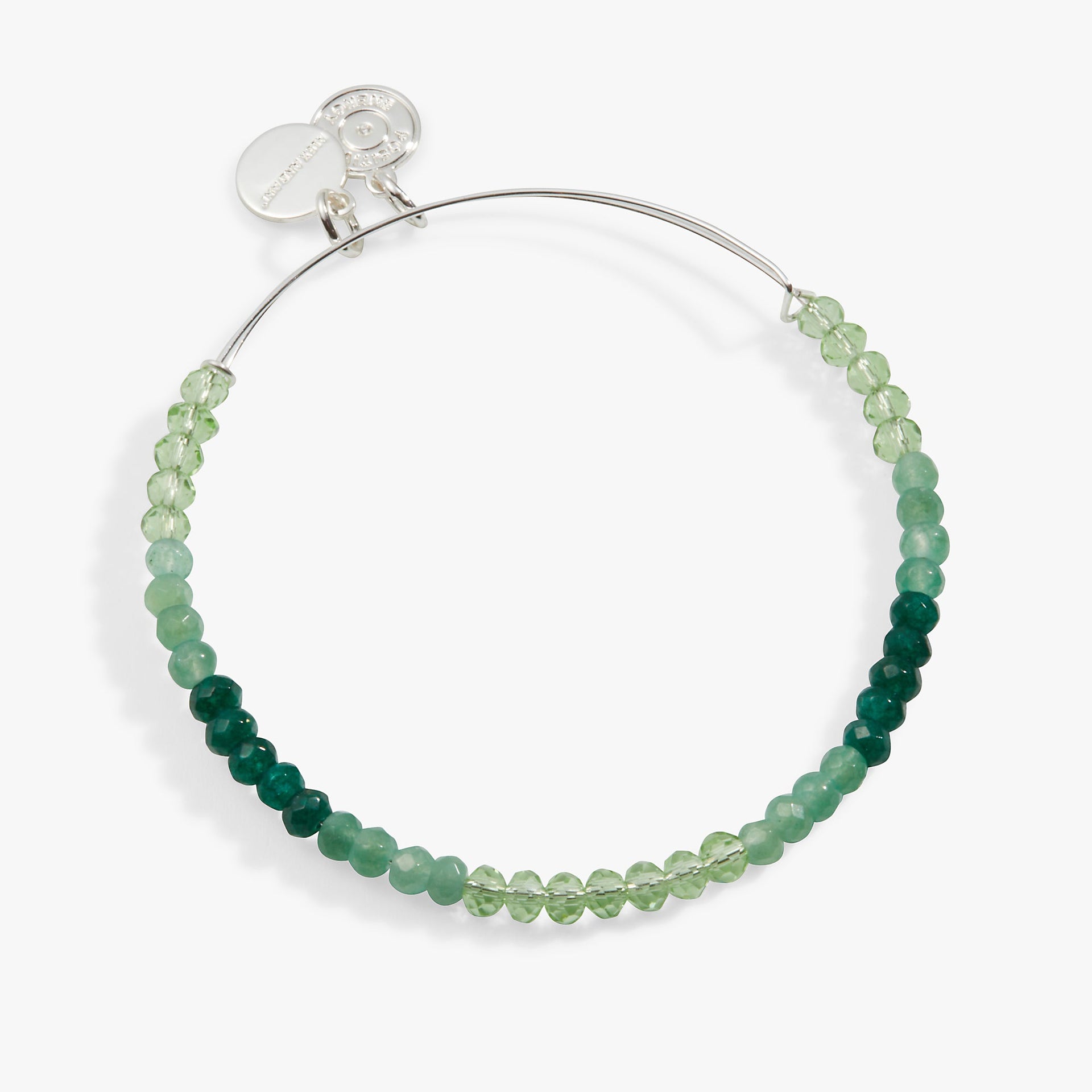 Green ombre beaded charm bangle with faceted semi-precious and crystal stones