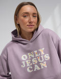 Only Jesus unisex hoodie in Purple Dove featuring floral print appliqué and scripture text.