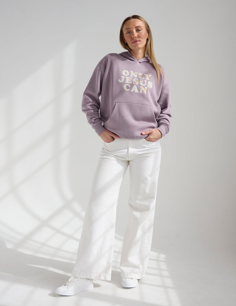 Only Jesus Unisex Hoodie in Purple Dove with Floral Appliqué