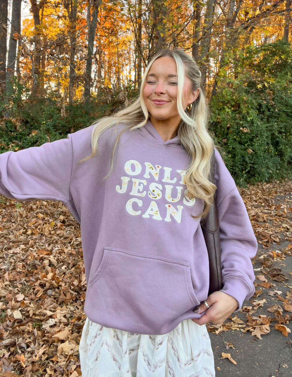 Only Jesus Unisex Hoodie in Purple Dove with Floral Appliqué