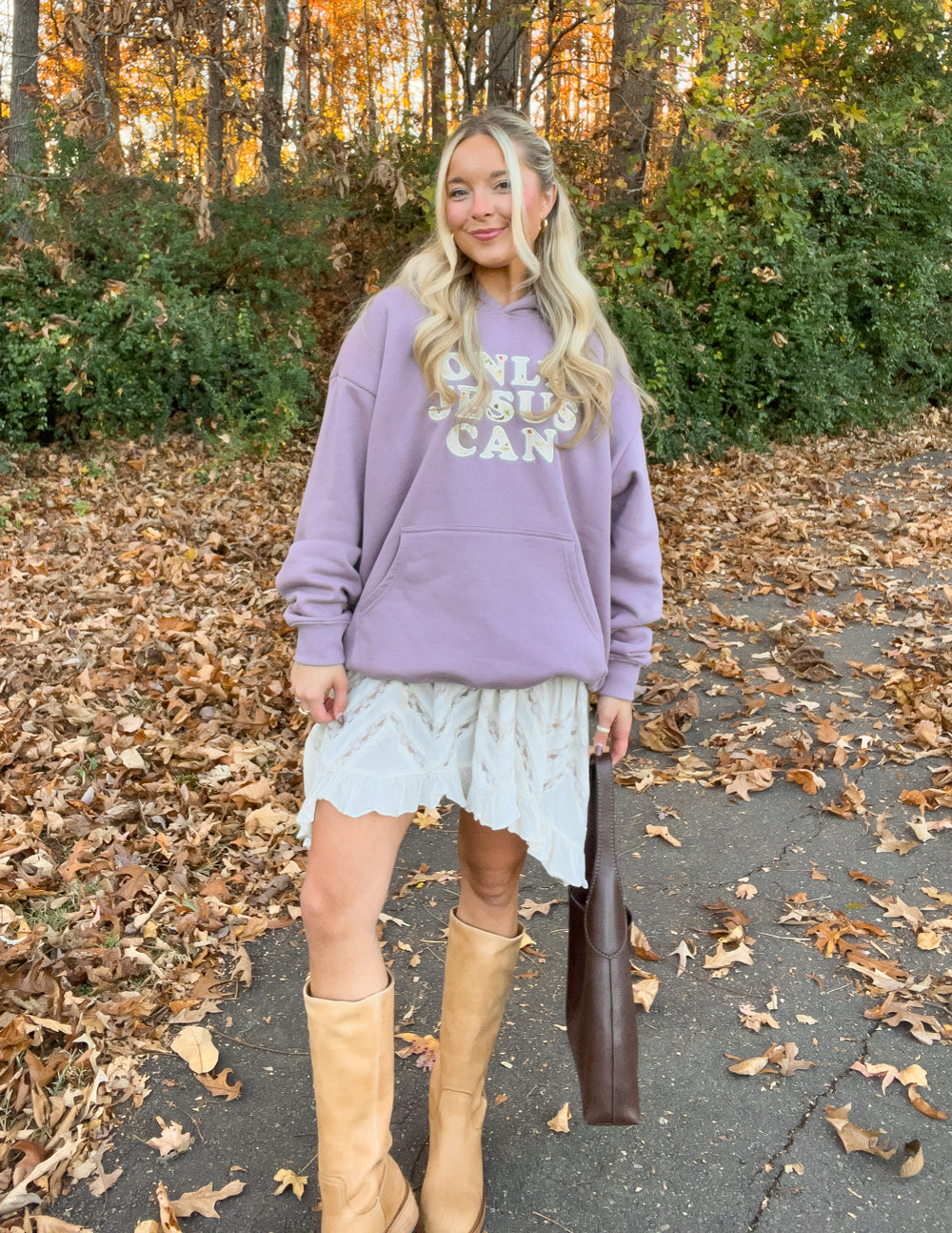 Only Jesus Unisex Hoodie in Purple Dove with Floral Appliqué