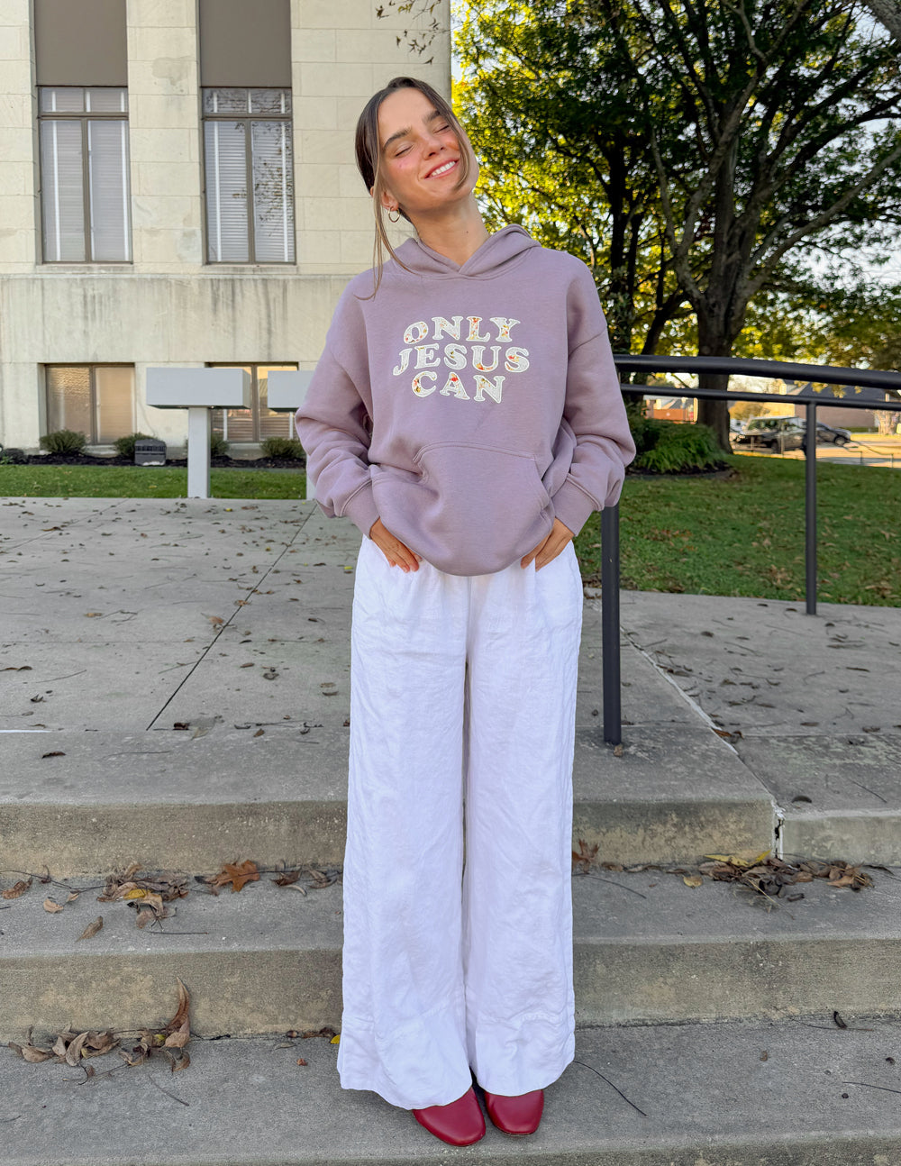 Only Jesus Unisex Hoodie in Purple Dove with Floral Appliqué