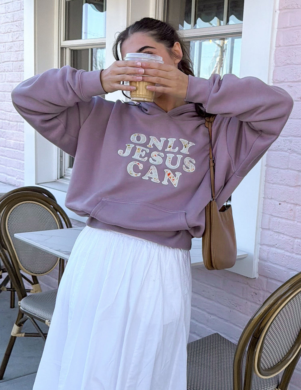 Only Jesus Unisex Hoodie in Purple Dove with Floral Appliqué