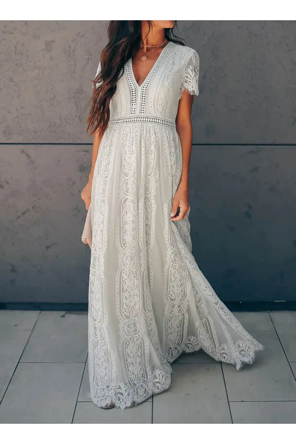 Women's Lace V-Neck Maxi Dress in Peach - Image 11