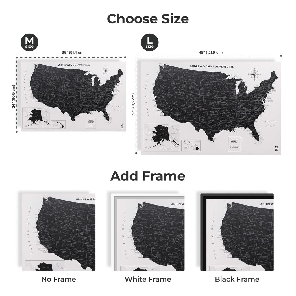 Onyx Wooden Canvas USA Map for Modern Wall Decor