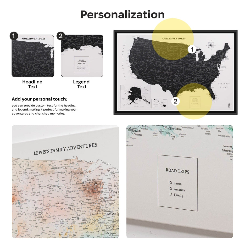 Onyx Wooden Canvas USA Map for Modern Wall Decor