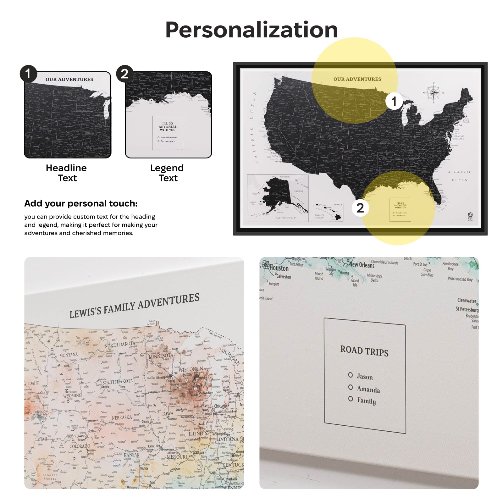 Onyx Wooden Canvas USA Map for Modern Wall Decor