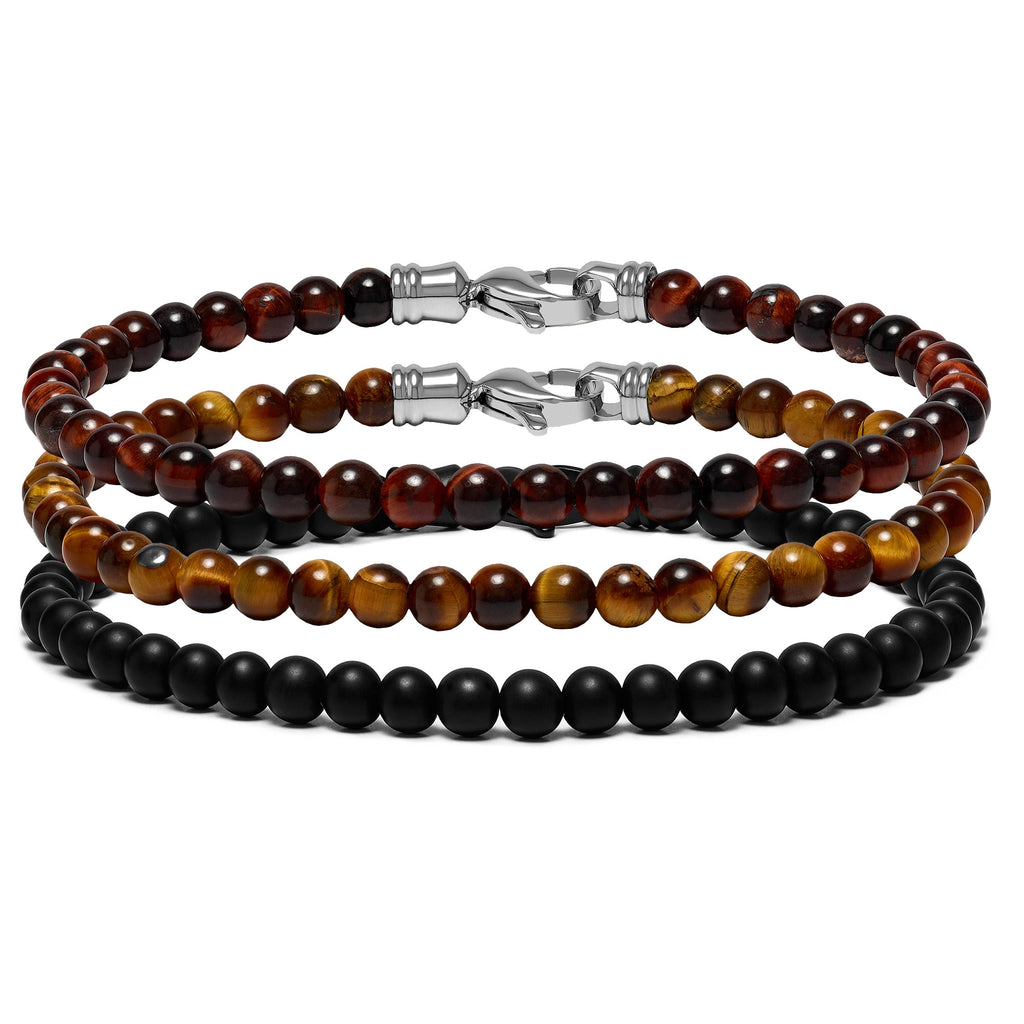 Close up of 4mm Spiritual Bead Set Triple Stack bracelet in neutral tones