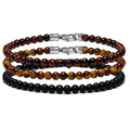 Close up of 4mm Spiritual Bead Set Triple Stack bracelet in neutral tones