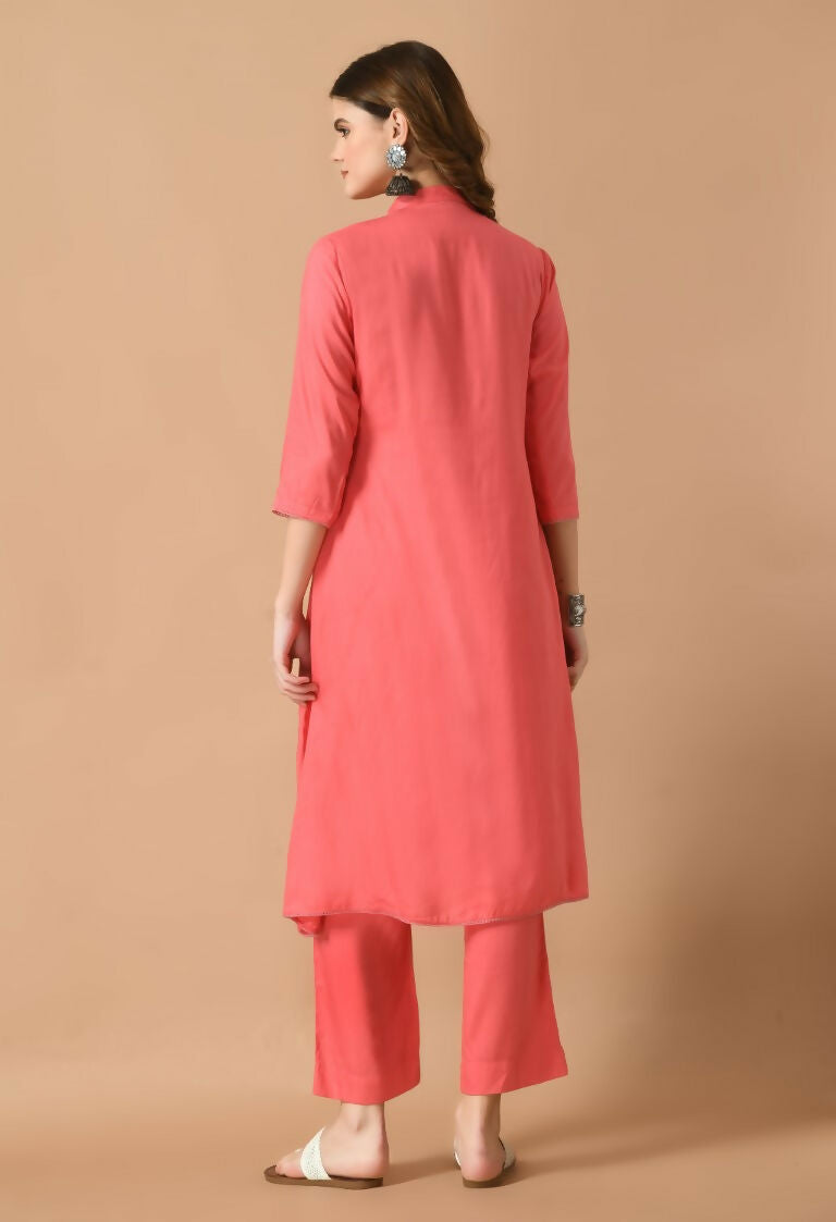 Coral Cotton Rayon Kurta Set - Trendy Breathable Ethnic Wear
