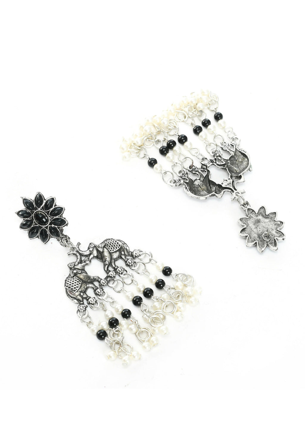 Elephant Design Oxidised Silver-Plated Long Choker (Black)
