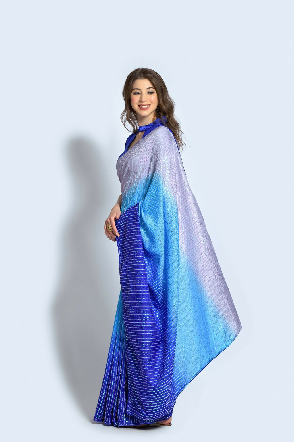 Blue Vichitra Silk Embroidered Party Wear Saree
