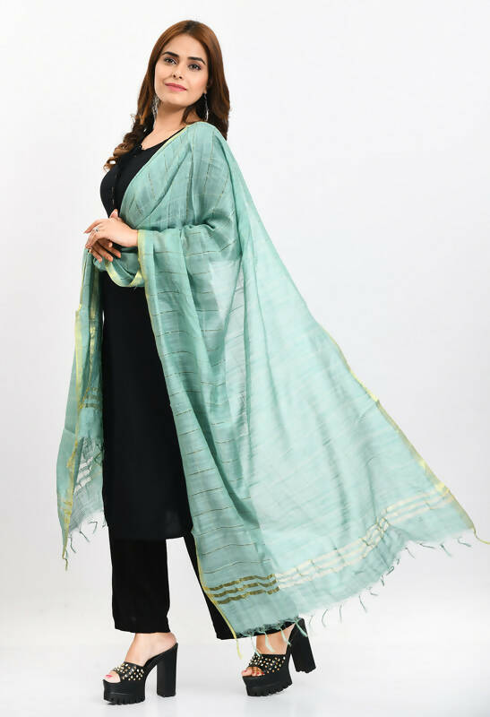 Pista Green Cotton Zari Box Pattern Dupatta for Ethnic Wear