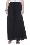 Girls black rayon cotton palazzo pants with string closure and over-lock gharara pattern