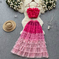 Elegant Women's Floral Mesh Two-Piece Set with Top and Skirt