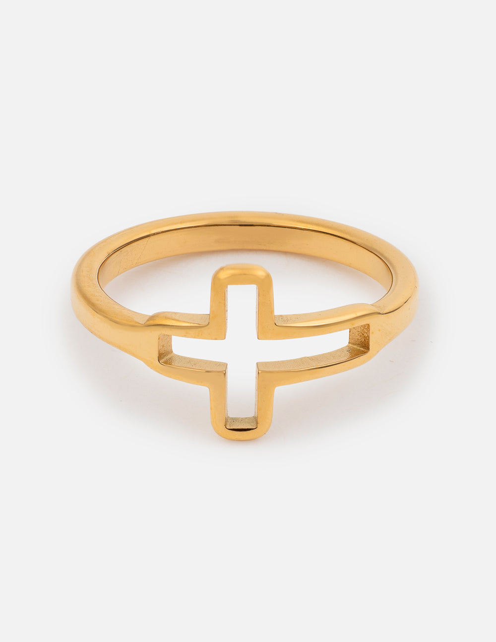 Elevated Faith Open Cross Ring featuring a minimalist open-work design in a polished finish.