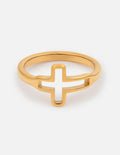 Elevated Faith Open Cross Ring featuring a minimalist open-work design in a polished finish.